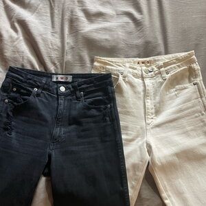 AMO High Rise Jeans Black Cream Elegant Style